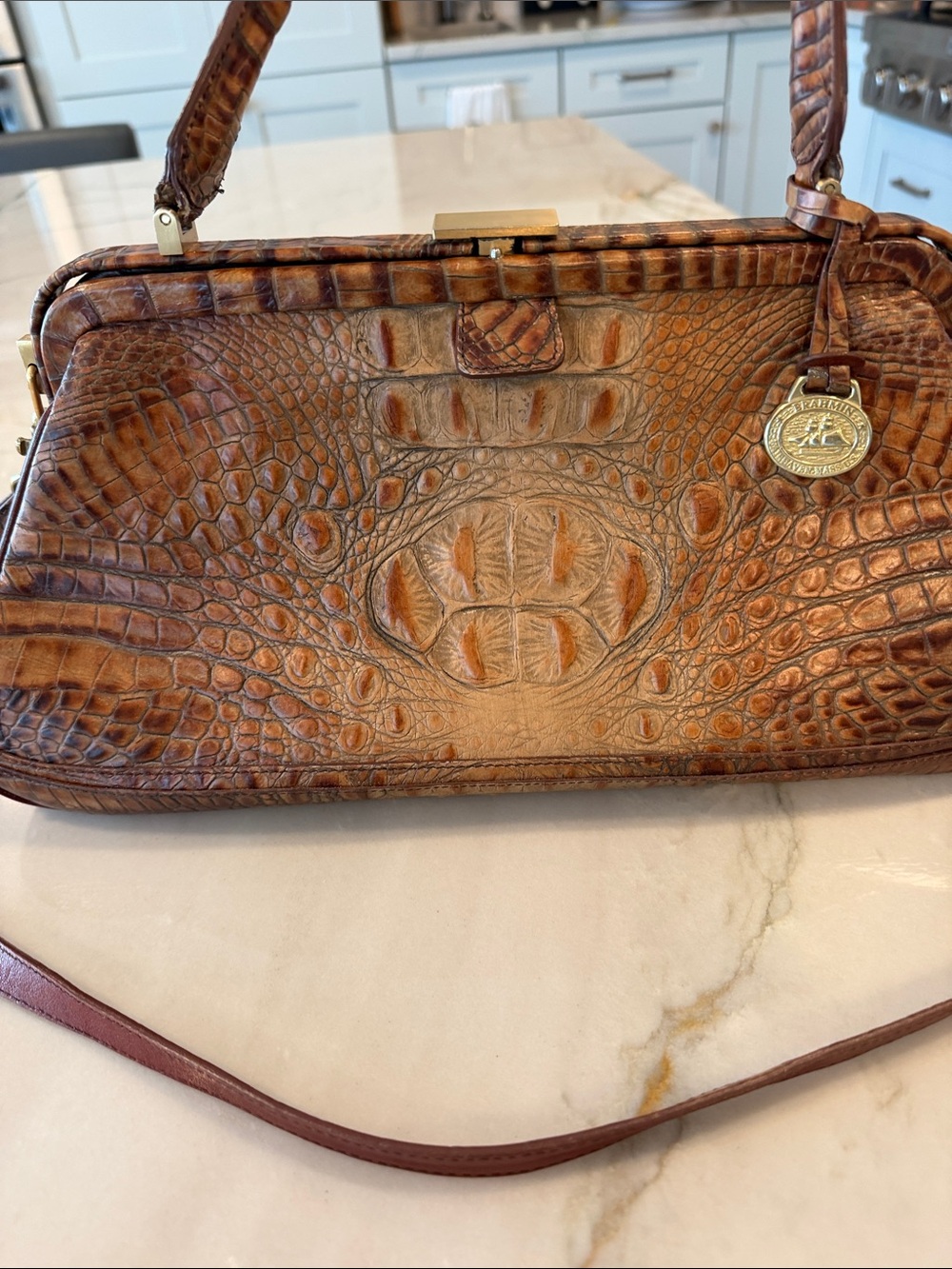 Vintage Brahmin Croc Leather Frame Satchel Doctor Bag